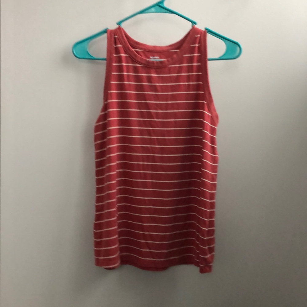 Peach red and white striped tank top